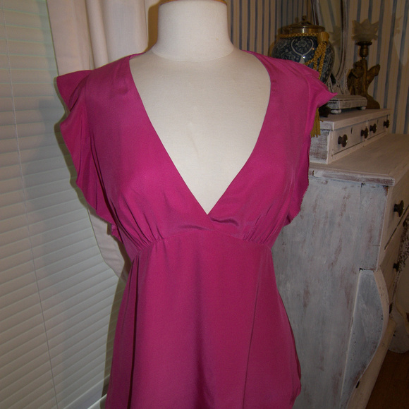 BCBGMaxAzria Tops - BCBGMAXAZRIA Pink Flair 100% Silk Blouse NWT $168